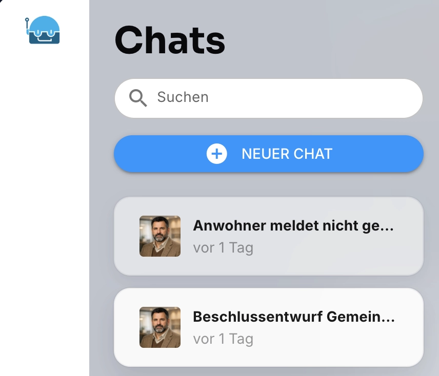 Chatübersicht mit Suche und bestehenden Gesprächen