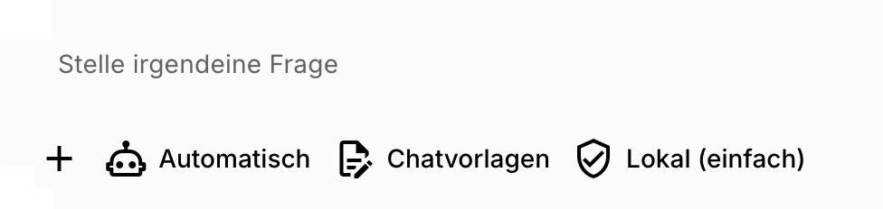 Eingabefeld mit Agentenwahl, Chatvorlagen und Datenschutzmodus